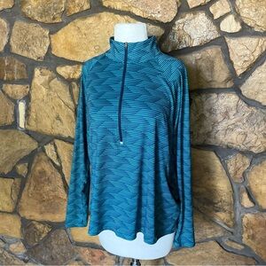 EUC L.L. Bean Teal Striped Quarter-Zip Pullover Size Large